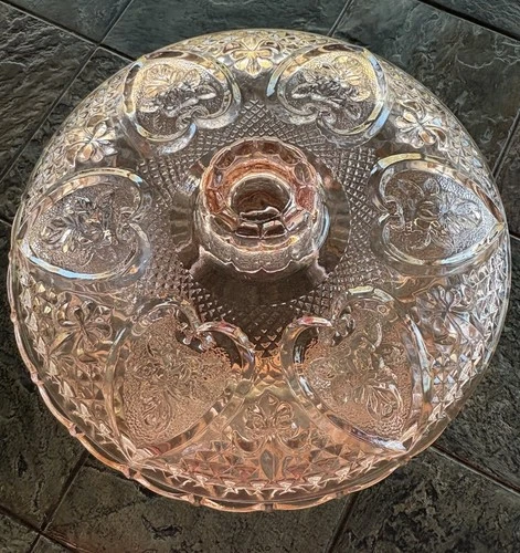 KIG Malaysia Vintage Pink Depression Glass 7" Candy Dish w/Lid Roses Hearts