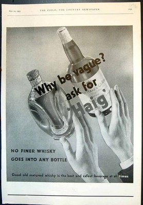 Antiker alter Druck Haig Whisky Warum vage sein Frag Haig gut gereifter Whisky 1933