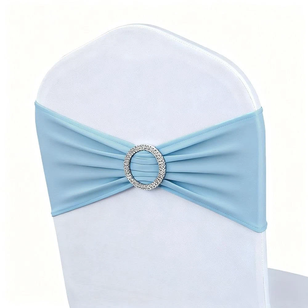 50 Pack Baby Blue Chair Sashes Spandex Bands For Wedding Party Decor Bows