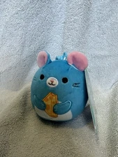 Squishmallows Squaz the Blue Mouse Holding Cheese 3.5” Clip-On Keychain Plush