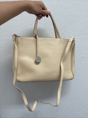 Furla Cream Leather Crossbody Top Handle Bag Genuine Leather