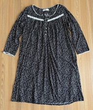 Eileen West Floral Nightgown L Long Sleeve Black White Farmhouse Cottage Mature