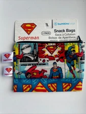 Bumkins 2-Pack Reusable Snack Bags, Superman, Washable, Waterproof, Food multi-