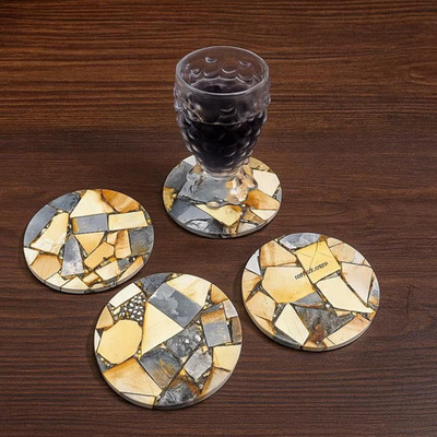 Maligano Jasper Coaster Set of 4 | 4'' Round Natural Stone Drink Coasters
