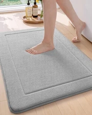 Thick Memory Foam Grey Bathroom Rugs 17x30 Inch, Non Slip Super Absorbent Mat