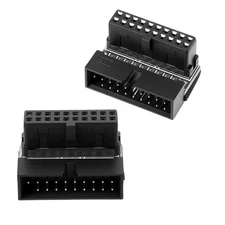 Fyntave 2 Pack USB 3.0 90 Degree Adapter Right Angle 19 20 Pin -Black, Down 