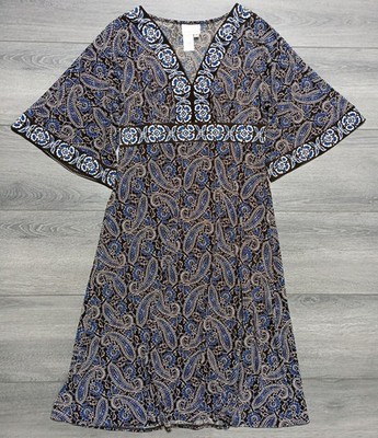DONNA MORGAN Dress Adult Size 10 Paisley Floral Flare Sleeve Boho Womens