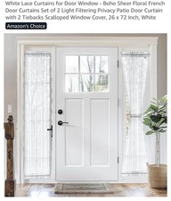 White Lace Curtains for Door Window - Boho French Door Curtains Set of 2 Light