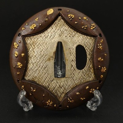 Tsuba XG89 Japanese Copper Ground Silver Plated Bamboo Motif Hand Crafted