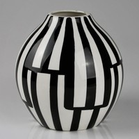 Keramikvase Mit Geometrischem Muster, Schwarzweiß, Ø 17 X H 17 Cm