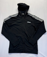 Adidas Essentials Hoodie Mens Medium Black White 3 Stripes Full Zip Gym Training