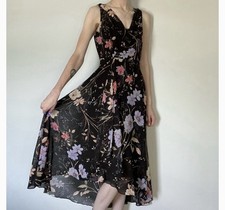 Calvin Klein Faux Wrap Dress Womens 8 Black Floral V-Neck Sleeveless High Low