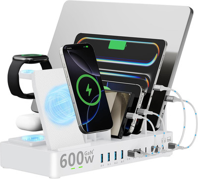 600W Charging Station for Multiple Devices, 15 in 1 Wireless Charging Station fo