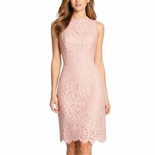 NWT Eliza J Pink Lace Mock Neck Sheath Dress Scalloped Hem Wedding Guest Size 6