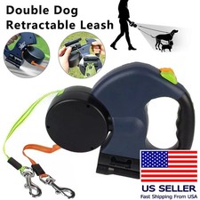 Dual Pet Leash Retractable Reflective Lead 360 Swivel Double Dog Walking CLR/RED