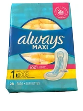 Always Maxi Rapid Dry+ Securely Fits+ Leakguard Size 1 Regular 28 Pads New