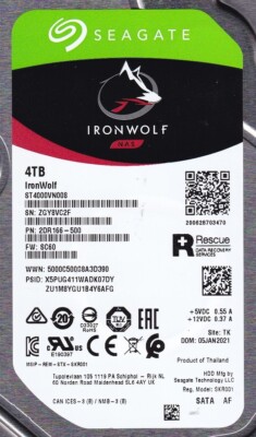 ST4000VN008 p/n: 2DR166-500 s/n: ZGY f/w: SC60 TK JAN 2021 4TB