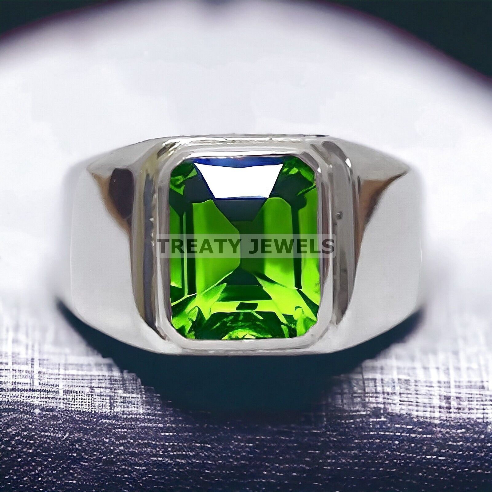 Peridot Emerald Cut Gemstone With 925 Sterling Silver Ring For Men's #900 *