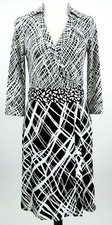 Ann Taylor Surplice Wrap Black Cream Crosshatch Print Stretch Dress Sz 4 MINT!