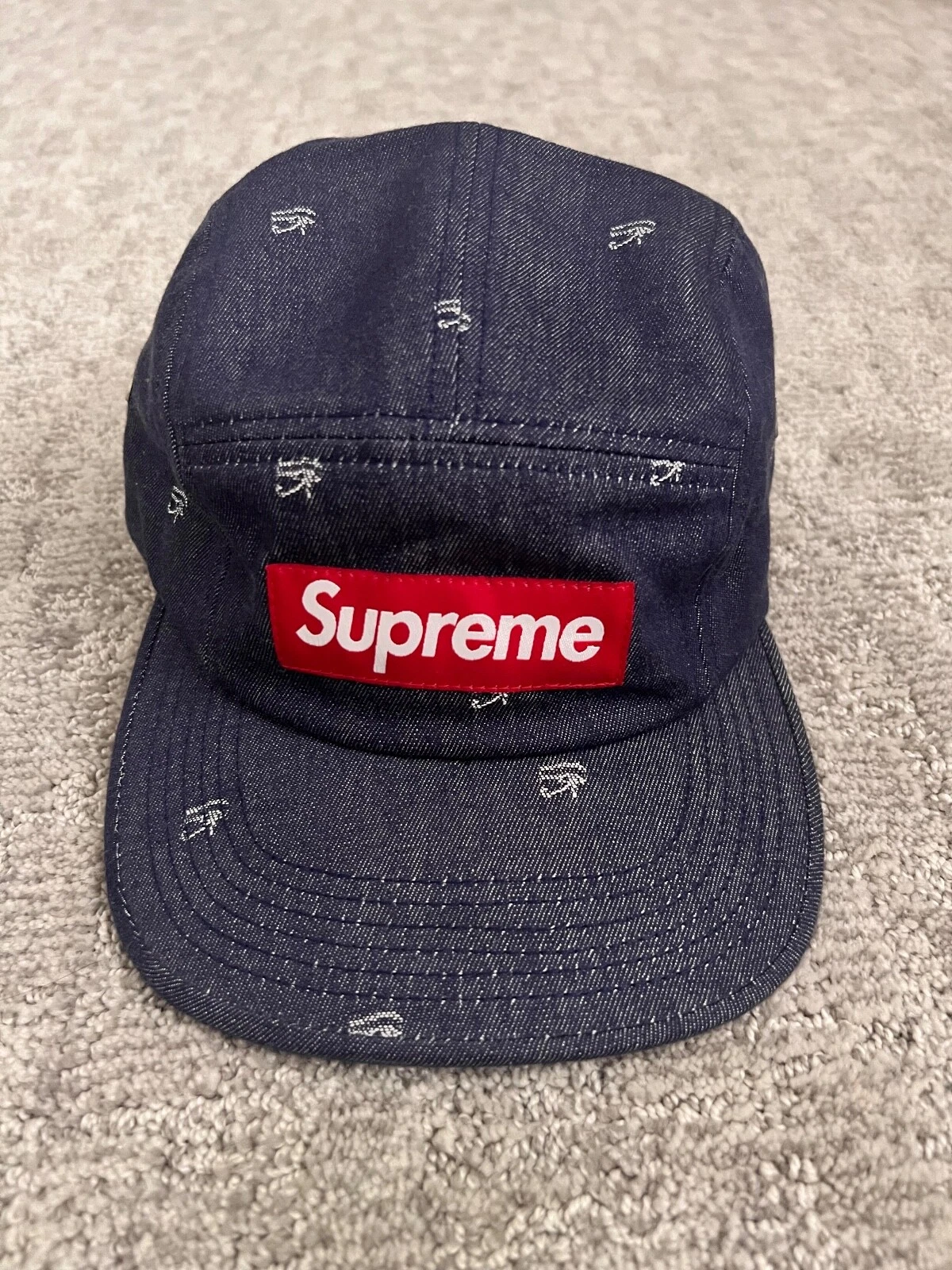 SUPREME bleu denim œil 5 panneaux casquette de camp logo boîte rouge 2013