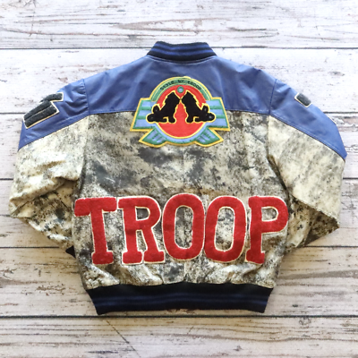 Vintage 80s Troop Leather Varsity Bomber Jacket Rare | eBay