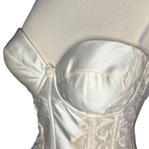 Corsé sin tirantes vintage años 90 Victoria's Secret marfil satinado encaje talla 36C - Imagen 7 de 11
