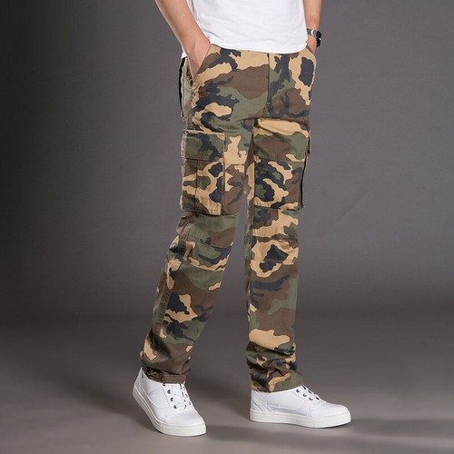 Men Cotton Cargo Trousers Pockets Outdoor Sports Workwear Pants Casual Loose - Picture 8 of 17