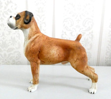 VINTAGE BISQUE PORCELAIN BOXER DOG ORNAMENT BY SAXONY - PERFECT