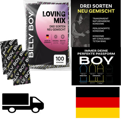 Loving Mix Condoms von Billy Boy: 52 mm & 56 mm, Naturrubber-Latex, Vegan, 10...
