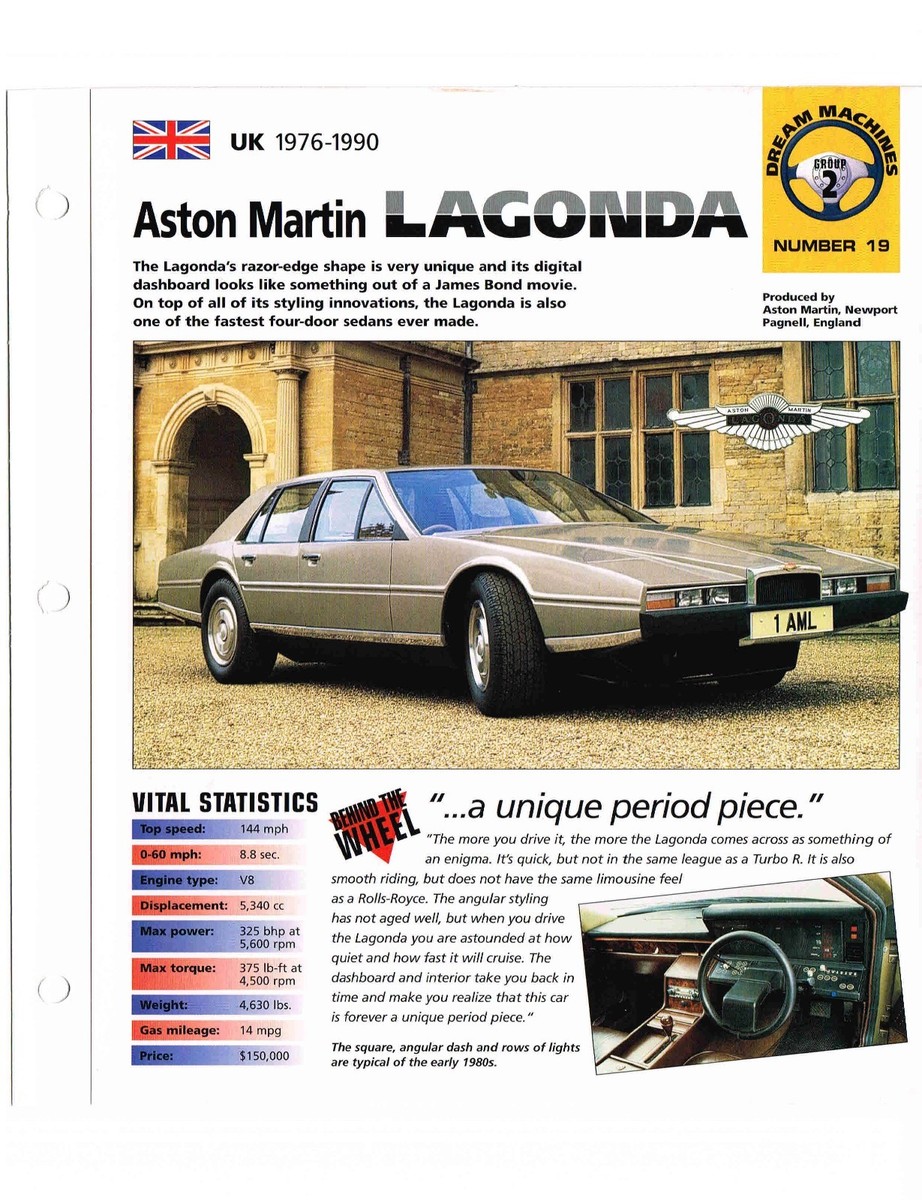 ASTON MARTIN カタログ ASTON MARTIN LAGONDA SPEC SHEET / Brochure / Catalog: 1976,1977