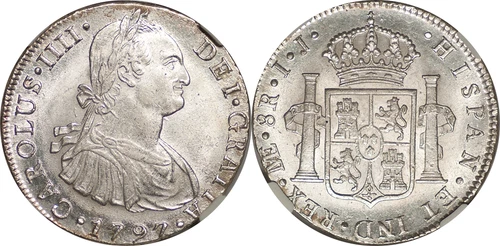 Peru 1797 Charles IV Silver 8 Reales NGC MS-64 HIGHEST GRADED!!