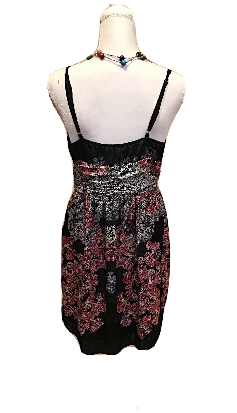 Imaginary Voyage Sexy Satin  Slip Dress Spaghetti Strap Black Floral Boho Sz L