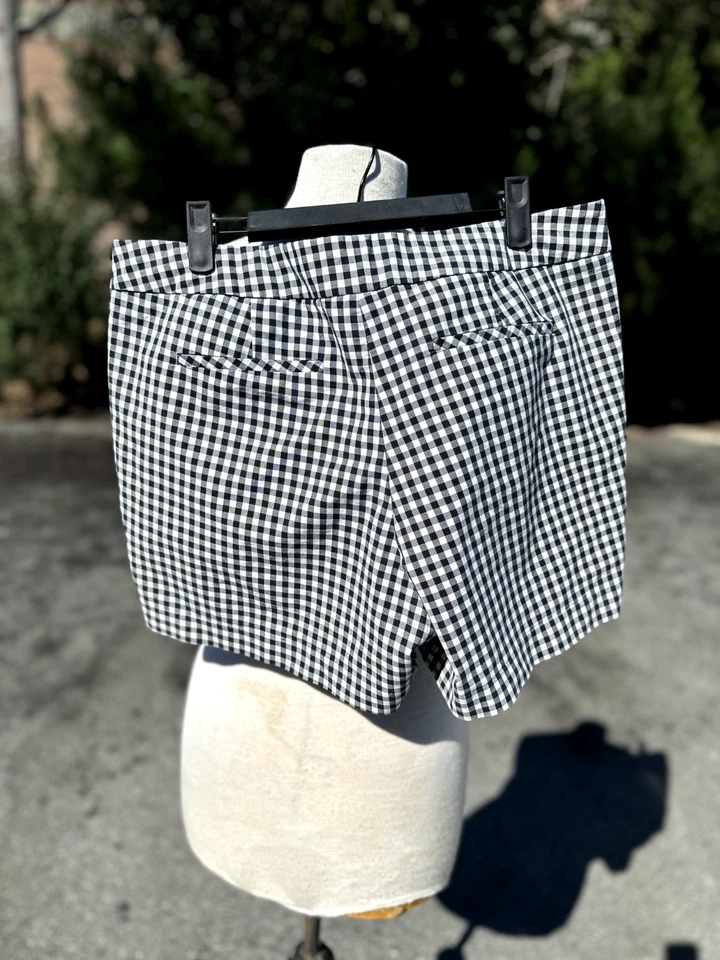 Pantalones Cortos Willi Smith Mujer 12 Negro Blanco Cuadros Frente Plano Chino Damas Comodidad Foto 2 de 4