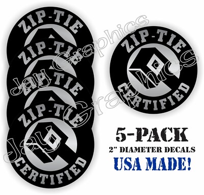 5 pack Funny ZIP TIE CERTIFIED Hard Hat Helmet Stickers Decals Zipties 5x SLVR