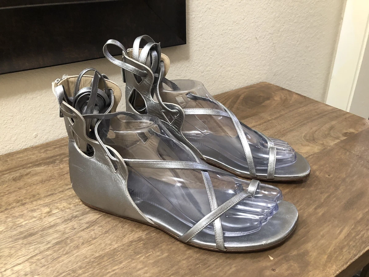Chanel Gladiator Silver Leather Strappy Sandals EUR Size 40.5 US