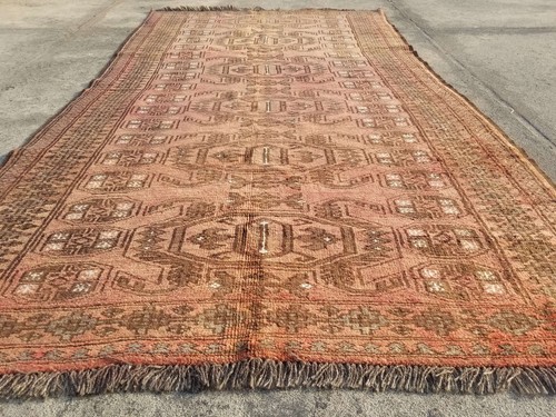 Vintage Distressed Hand Made Traditional Oriental Wool Brown Rug 293x165cm