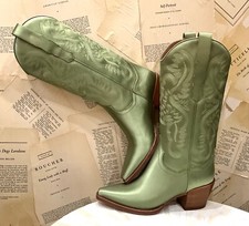 Free People Jeffrey Campbell Dagget Western Boot Moss Green Satin 6.5 NEW