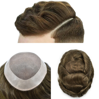 Mens Hairpiece Fine Mono Mens Toupee  Poly Skin Hair System Pu Replacement Wig