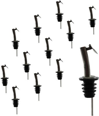 Stainless Steel Jet Liquor Pourer With Flip Cap, Fast Flow, Barware (12 PC)