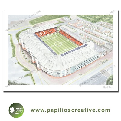 Poster Druck von Blackpool FC, Bloomfield Road Luftaufnahme A3 von Dave Baldwin