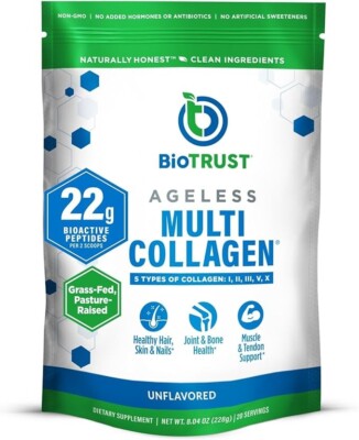 BioTrust Ageless Multi-Collagen Protein Unflavored Powder 8.04 oz New Exp. 01/26