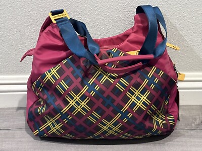New Hedgren Pilates Hobo Hand Bag 761 Burgundy Check Print HPLT04M 15 x11 