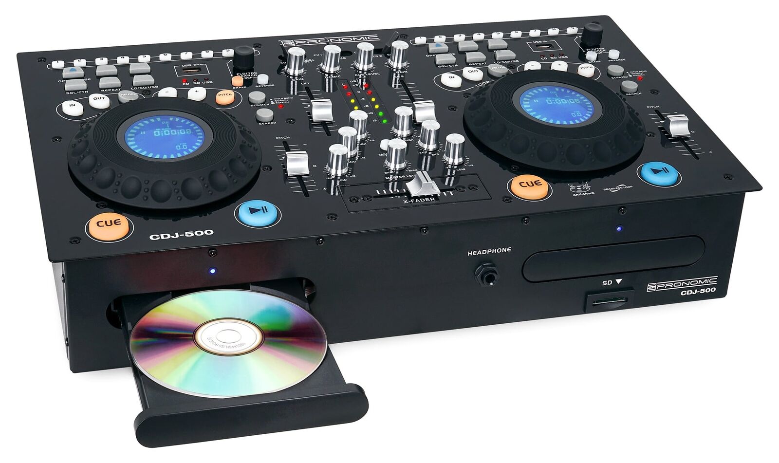 Pronomic Doppel DJ CD Player USB SD MP3 Mixer Pitch Scratch Effekt Loop EQ Phono