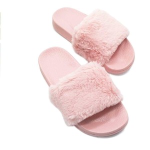 Fox Fur Slippers Slides Shoes Furry Fluffy Slipper Flip Flops Sandals Sliders Drag Sandal,Yellow,7.5