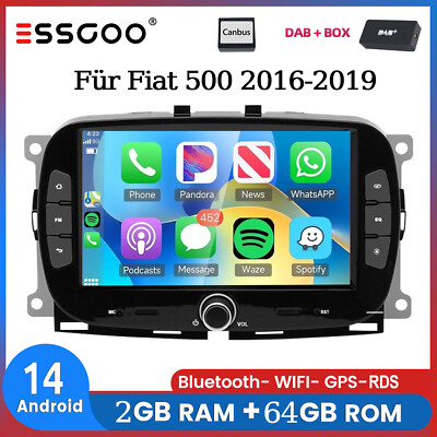 7'' DAB+ 2+64G Autoradio Für Fiat 500 2016-2019 Android 14 Carplay GPS NAVI BT FM