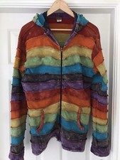 Ladies Hippie Boho Rainbow Striped Pixie Hooded Jacket Size 16 Vgc