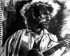 charcoal art portrait drawing of Bob Dylan by outsider Mark Robinson 17 x 14"