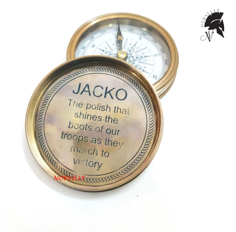 Brújula antigua de latón macizo 3 pulgadas Jacko Boot Brújula pulida de colección Foto 3 de 4