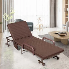 NNECW Folding Single Guest Bed with Mattress &amp Metal Frame-Coffee