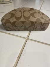Coach Signature Logo Eye Glasses Case Hard Clam Shell Tan Brown Sunglasses EUC